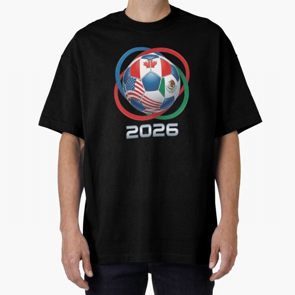 3D Realistic World Cup 2026 Soccer Ball with Rings Oversized T-Shirt Support the Legends of Global Football Passion for FIFA World Cup 2026 USA Canada Mexico, Inspired by Messi and Cristiano Ronaldo, Brazil, Stadium Chants, National Pride, Trophy