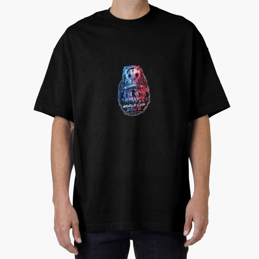 Copy of World Cup 2026 ¨C United Passion ?? | Neon Football Design Oversized T-Shirt Celebrate Global Football Passion for FIFA World Cup 2026, with CR7 and Messi, Germany, Global Supporter Spirit, Legendary Goals, National Colors and Tournament