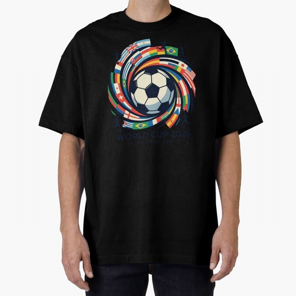 2D World Cup 2026 Football Spiral Flag Design T-Shirt Oversized T-Shirt Make Your Look Match FIFA World Cup 2026 Group Stage Spirit, Centered on Germany, Haaland and Mbappe, Retro Football Energy, Iconic Rivalries, Trophy Chase Drama and Stadium