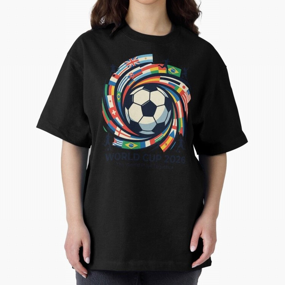 2D World Cup 2026 Football Spiral Flag Design T-Shirt Oversized T-Shirt Make Your Look Match FIFA World Cup 2026 Group Stage Spirit, Centered on Germany, Haaland and Mbappe, Retro Football Energy, Iconic Rivalries, Trophy Chase Drama and Stadium