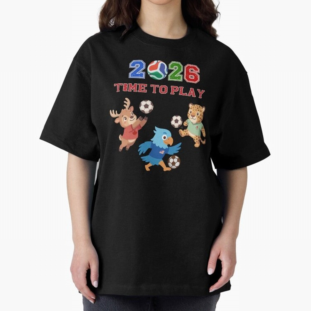 Soccer Mascots 2026 USA Mexico Canada Time To Play Oversized T-Shirt Celebrate Football Dreams Across FIFA World Cup 2026 Group Stage Celebrating Cristiano Ronaldo, Haaland and CR7, Portugal, Spain and Germany Energy, Retro Football Energy, Iconic