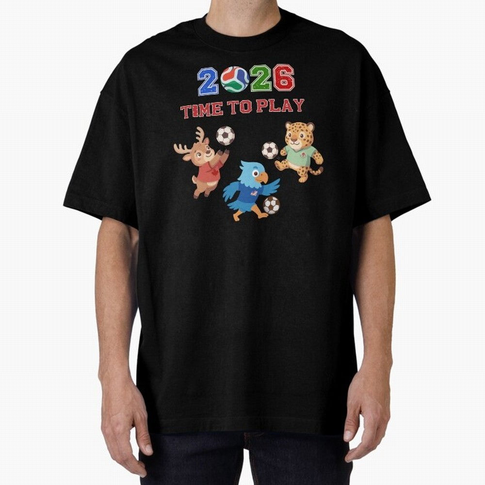 Soccer Mascots 2026 USA Mexico Canada Time To Play Oversized T-Shirt Celebrate Football Dreams Across FIFA World Cup 2026 Group Stage Celebrating Cristiano Ronaldo, Haaland and CR7, Portugal, Spain and Germany Energy, Retro Football Energy, Iconic