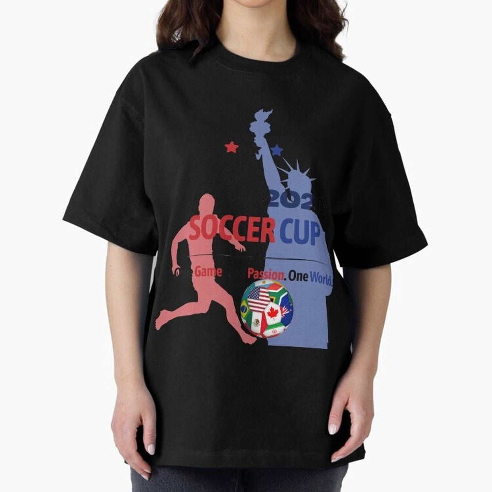 2026 Soccer Cup One Game One Passion One World Sports Fan Design Oversized T-Shirt Elevate FIFA World Cup 2026 for Fans of Haaland and France, Bringing Vintage Soccer Flavor, Modern Football Stars, National Flags and Final Night Emotion; Ideal for