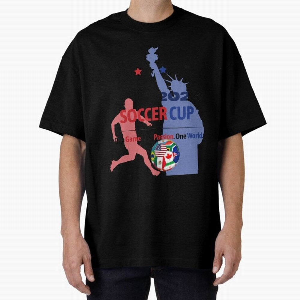 2026 Soccer Cup One Game One Passion One World Sports Fan Design Oversized T-Shirt Elevate FIFA World Cup 2026 for Fans of Haaland and France, Bringing Vintage Soccer Flavor, Modern Football Stars, National Flags and Final Night Emotion; Ideal for
