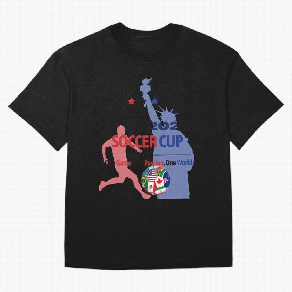 2026 Soccer Cup One Game One Passion One World Sports Fan Design Oversized T-Shirt Elevate FIFA World Cup 2026 for Fans of Haaland and France, Bringing Vintage Soccer Flavor, Modern Football Stars, National Flags and Final Night Emotion; Ideal for