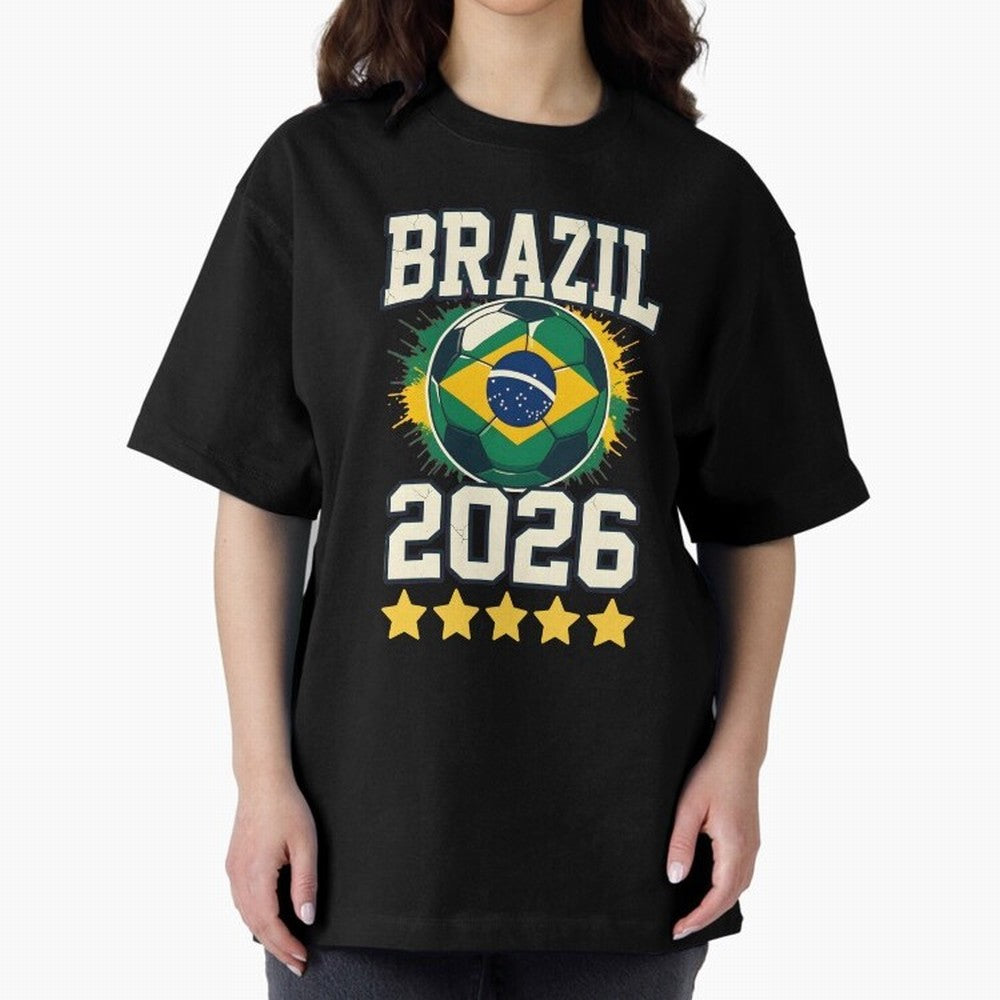 Brazil Soccer Football 2026 Oversized T-Shirt Bring Match Day Fire to the FIFA World Cup 2026 USA Canada Mexico Journey through Messi, CR7 and Mbappe Highlights, France Pride, Classic Soccer Heritage, Championship Pressure, Fan Loyalty and