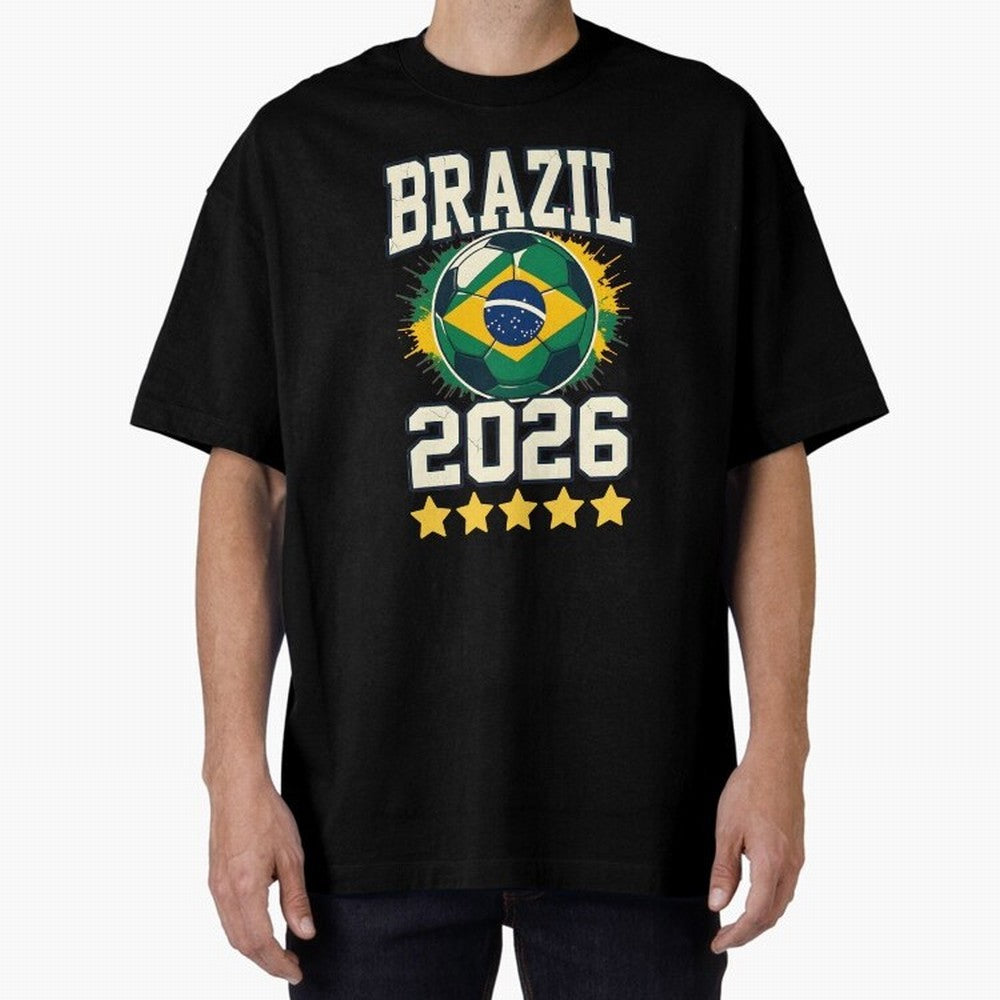 Brazil Soccer Football 2026 Oversized T-Shirt Bring Match Day Fire to the FIFA World Cup 2026 USA Canada Mexico Journey through Messi, CR7 and Mbappe Highlights, France Pride, Classic Soccer Heritage, Championship Pressure, Fan Loyalty and