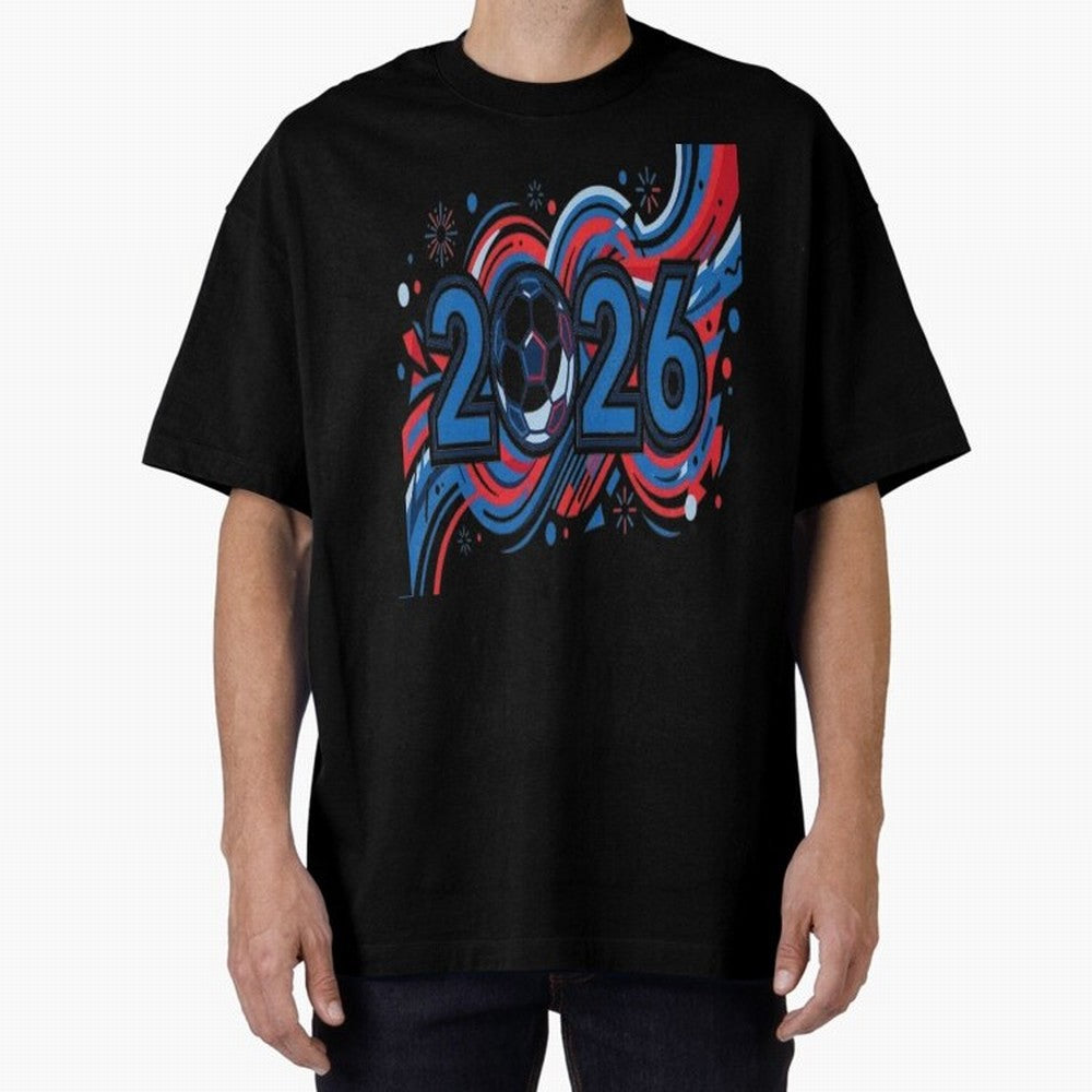 Football 2026 Oversized T-Shirt Join Supporters Worldwide for Global Football Passion for FIFA World Cup 2026 Group Stage, Connected to Messi and Cristiano Ronaldo, Brazil, Championship Spirit, Famous Goals, Roaring Crowds and International