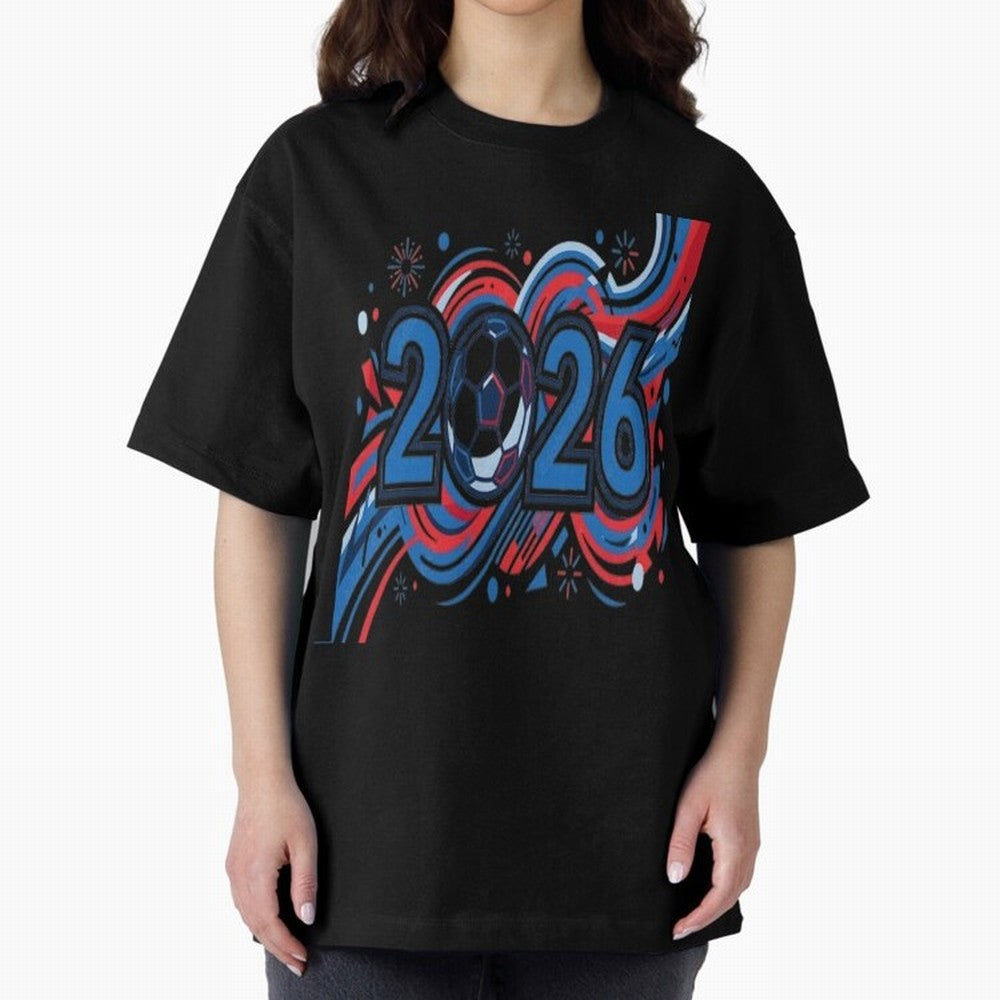 Football 2026 Oversized T-Shirt Join Supporters Worldwide for Global Football Passion for FIFA World Cup 2026 Group Stage, Connected to Messi and Cristiano Ronaldo, Brazil, Championship Spirit, Famous Goals, Roaring Crowds and International