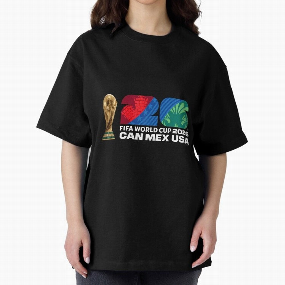 World Cup26 Host Country Trophy Oversized T-Shirt Fuel Match Day Hype around FIFA World Cup 2026 USA Canada Mexico, Messi and Cristiano Ronaldo, Netherlands, Championship Spirit, Famous Goals, Roaring Crowds and International Football Unity; Made
