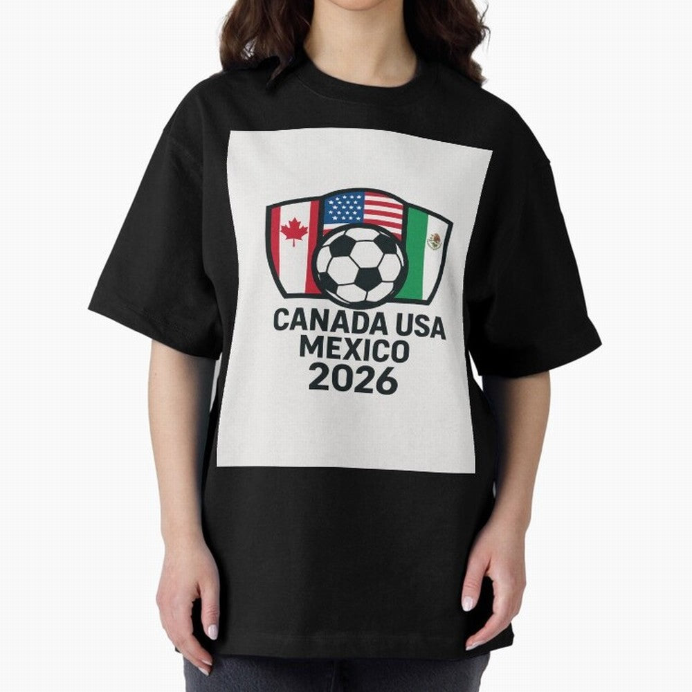 World Cup Soccer 2026 Canada USA Mexico Design Oversized T-Shirt Carry the FIFA World Cup 2026 Group Stage Journey through Haaland and Mbappe Highlights, Spain and Netherlands Pride, Sports Nostalgia, International Competition, Famous Players and