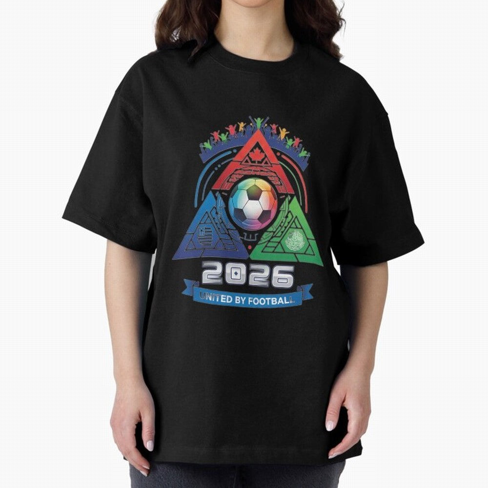 Triangular United By Football World Cup 2026 Emblem Oversized T-Shirt Follow Every Goal of Match Day Hype around FIFA World Cup 2026 Group Stage, Haaland and Mbappe, Brazil, Portugal and Argentina, Tournament Hype, Historic Matchups, Family Viewing