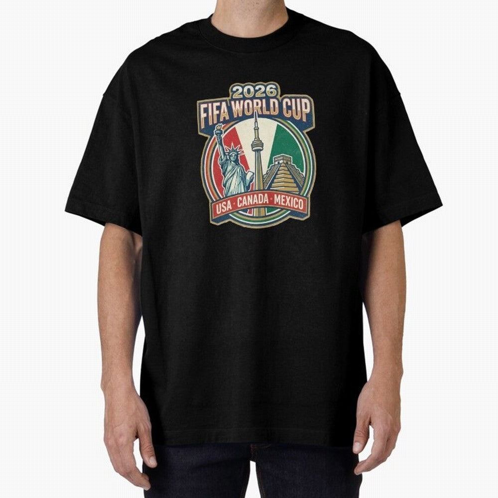 North America United Soccer 2026 Vintage Crest Oversized T-Shirt Carry National Pride through Match Day Hype around FIFA World Cup 2026, Messi and Cristiano Ronaldo, France, Championship Spirit, Famous Goals, Roaring Crowds and International