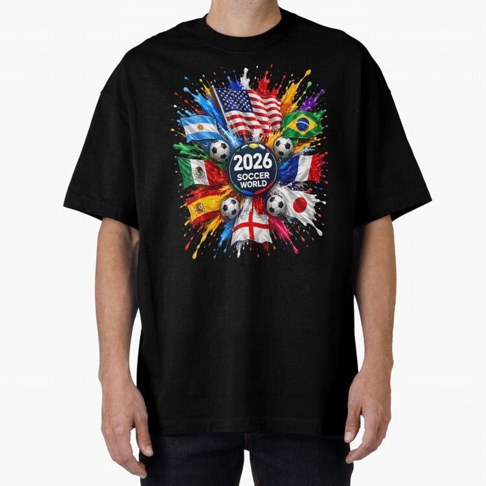2026 Soccer World USA Flag Burst Fan Tee Oversized T-Shirt Carry the Colors and Pride of Match Day Hype around FIFA World Cup 2026 USA Canada Mexico, Neymar, Haaland and Cristiano Ronaldo, England, Stadium Memories, Football Loyalty, International