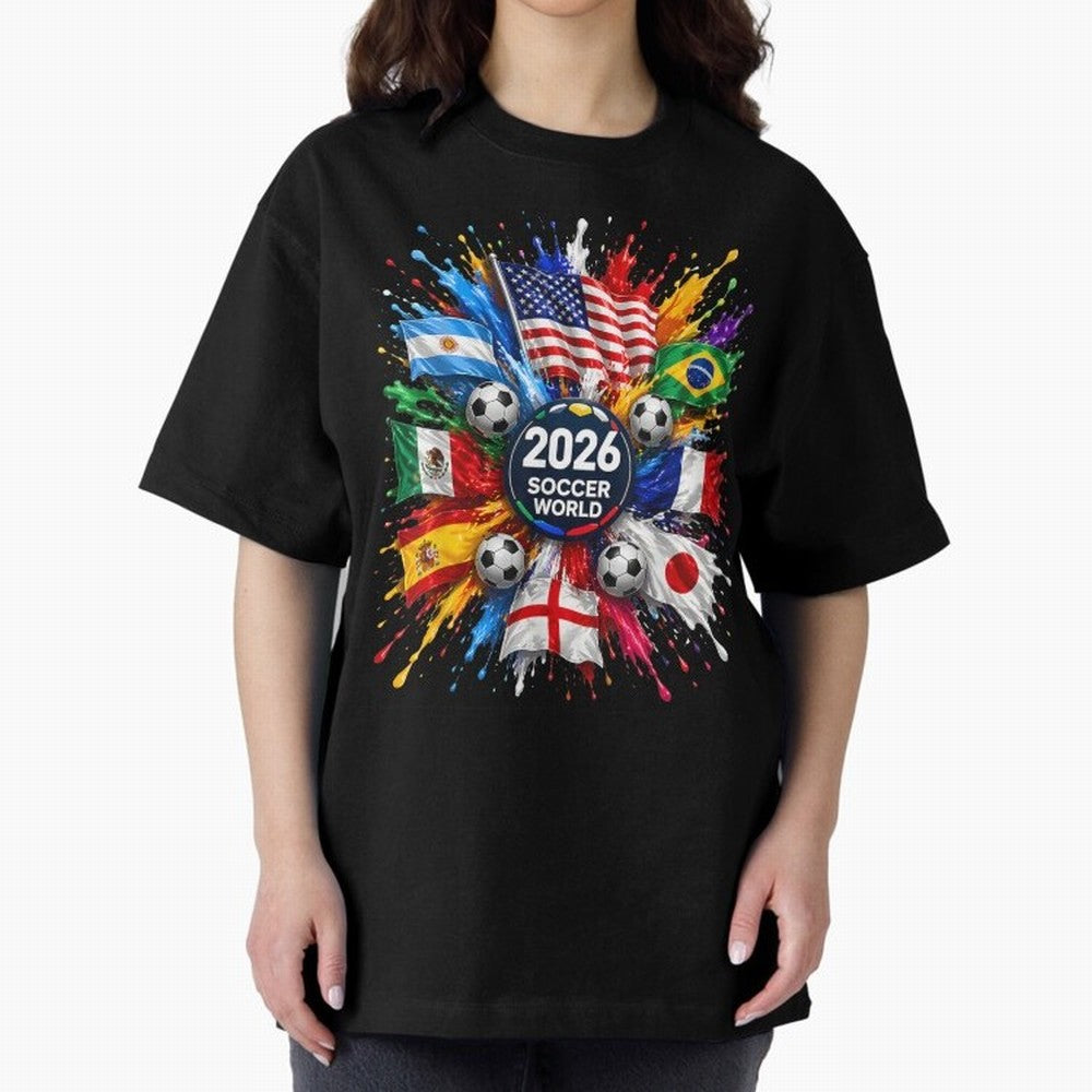 2026 Soccer World USA Flag Burst Fan Tee Oversized T-Shirt Carry the Colors and Pride of Match Day Hype around FIFA World Cup 2026 USA Canada Mexico, Neymar, Haaland and Cristiano Ronaldo, England, Stadium Memories, Football Loyalty, International