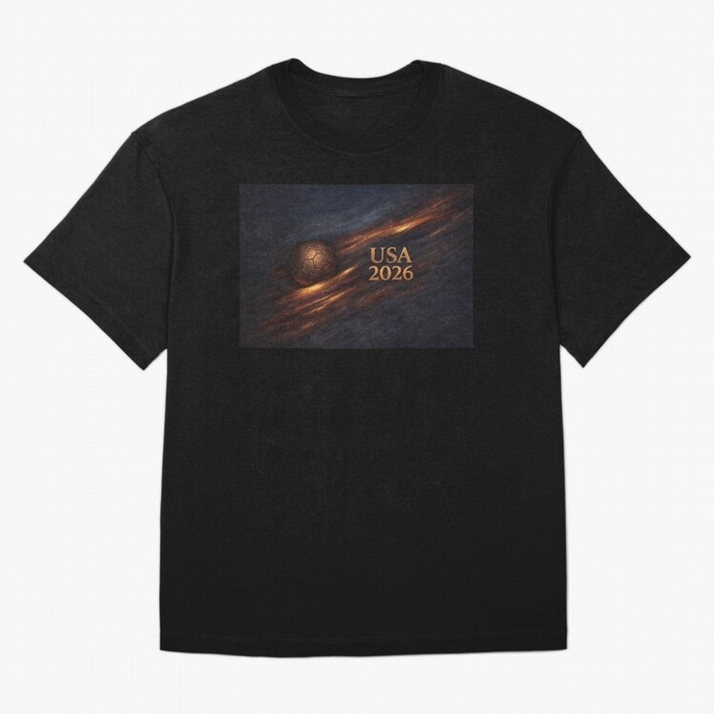 Soccer Ball with USA 2026 Inspired Oversized T-Shirt Celebrate the Magic of Global Football Passion for FIFA World Cup 2026 Group Stage, Centered on Neymar, Netherlands, Game Day Rituals, Football Legends, Country Pride and the Road to the Final;