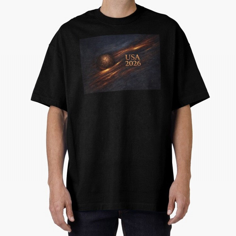 Soccer Ball with USA 2026 Inspired Oversized T-Shirt Celebrate the Magic of Global Football Passion for FIFA World Cup 2026 Group Stage, Centered on Neymar, Netherlands, Game Day Rituals, Football Legends, Country Pride and the Road to the Final;