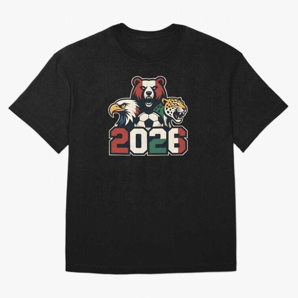 World Cup 2026 USA Canada Mexico Host Mascots Oversized T-Shirt Relive the Noise and Pride of Global Football Passion for FIFA World Cup 2026 USA Canada Mexico, Filled with CR7, Brazil, Portugal and Argentina, Stadium Chants, National Pride, Trophy