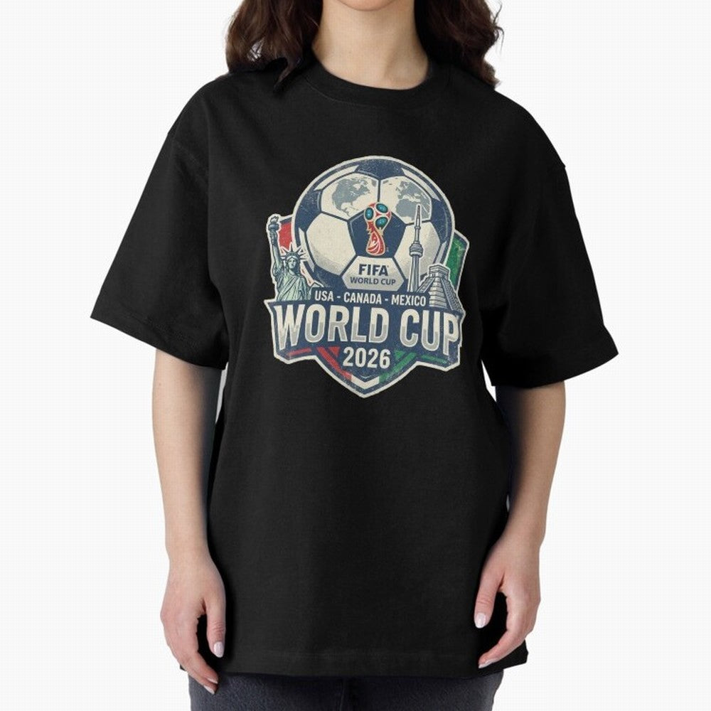 North America United Soccer 2026 Vintage Crest Oversized T-Shirt Carry FIFA World Cup 2026 USA Canada Mexico for Fans of Messi and England, Bringing Sports Nostalgia, International Competition, Famous Players and Unforgettable Victories; Perfect