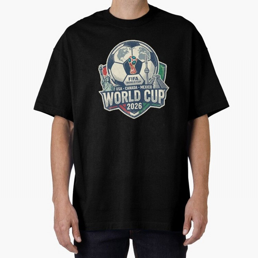 North America United Soccer 2026 Vintage Crest Oversized T-Shirt Carry FIFA World Cup 2026 USA Canada Mexico for Fans of Messi and England, Bringing Sports Nostalgia, International Competition, Famous Players and Unforgettable Victories; Perfect