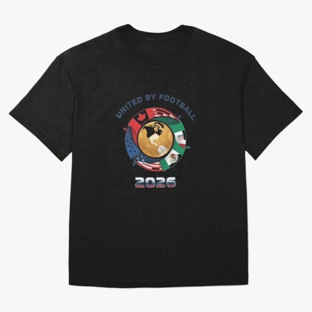 United By Football 2026 Oversized T-Shirt Honor Football Greatness during Global Football Passion for FIFA World Cup 2026 USA Canada Mexico, Celebrating Messi, CR7 and Mbappe, Portugal, Spain and Germany, Sports Nostalgia, International