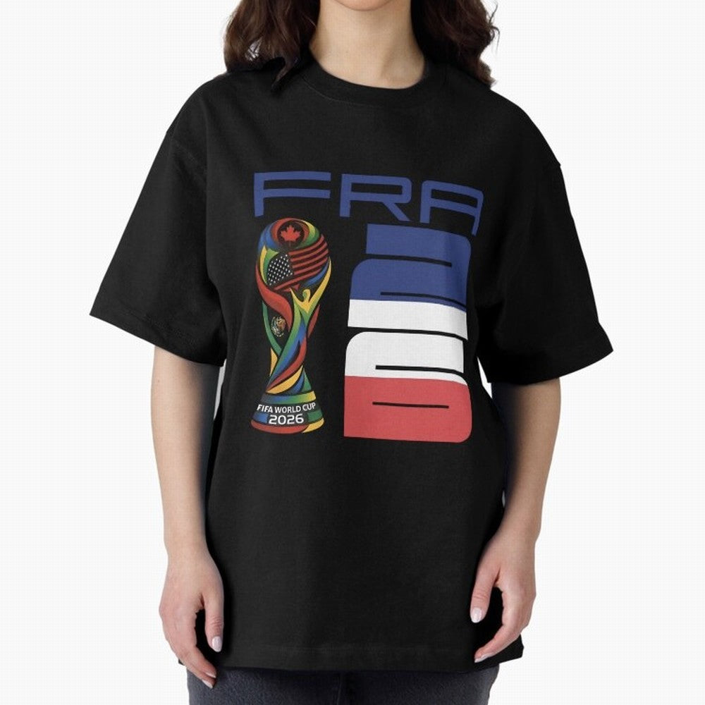 France World Cup 2026 Soccer - FRA 26 Blue White Red Oversized T-Shirt Honor Global Football Passion for FIFA World Cup 2026, Inspired by Messi and Cristiano Ronaldo, Portugal, Sports Nostalgia, International Competition, Famous Players and
