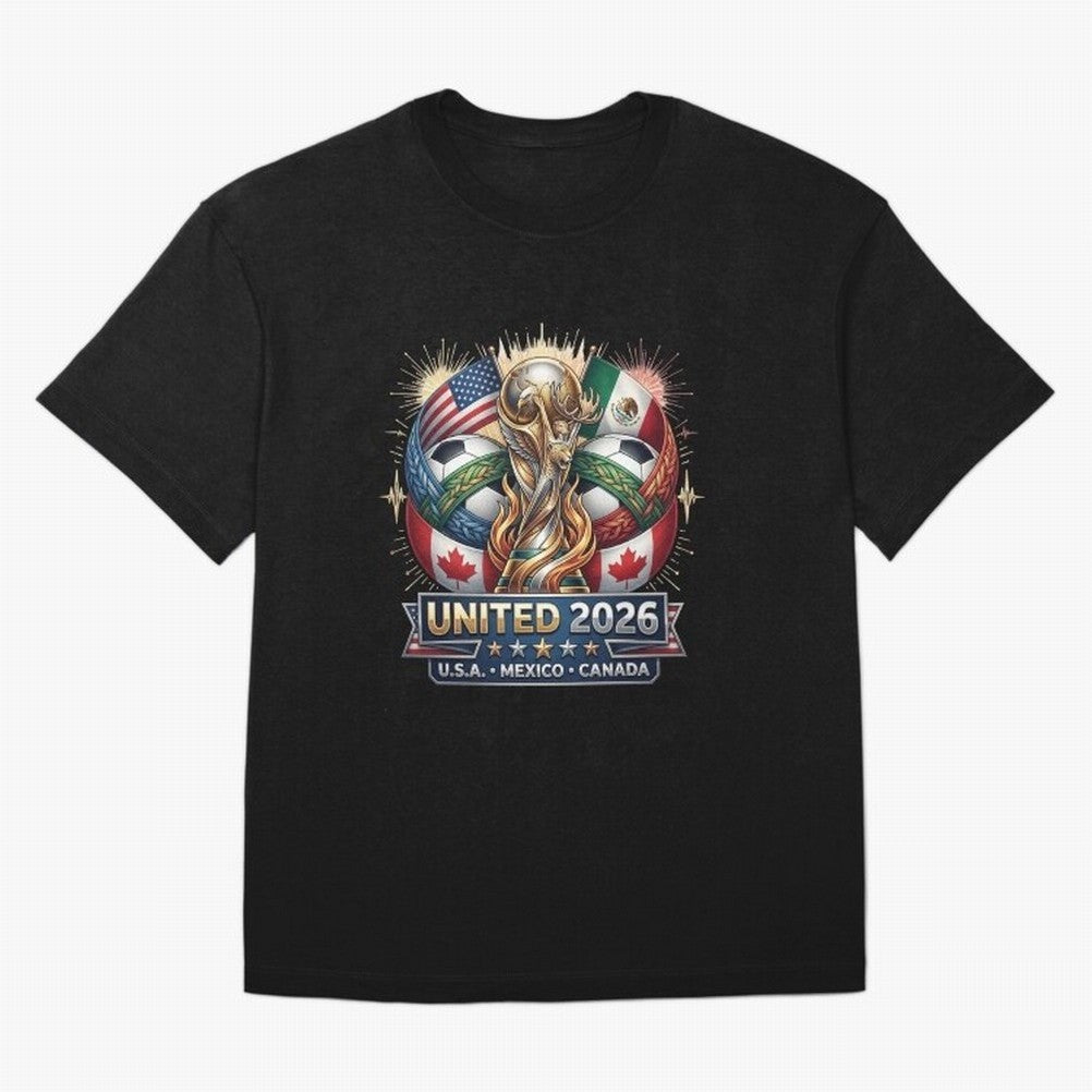 United 2026 Soccer Nations Trophy - USA Mexico Canada Mascot Art Oversized T-Shirt Follow Every Goal of Match Day Hype around FIFA World Cup 2026 Group Stage, CR7, Spain, Game Day Rituals, Football Legends, Country Pride and the Road to the Final;
