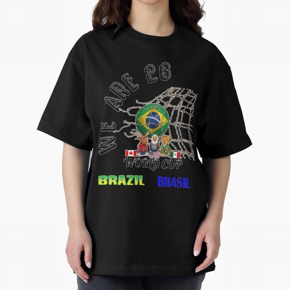 World Cup 26 - Brazil Oversized T-Shirt Turn Up for FIFA World Cup 2026 Group Stage Made for CR7, Argentina, France and Brazil Energy, Soccer Culture, Superstar Moments, National Team Dreams and Competitive Fire; Made for Die Hard Supporters,
