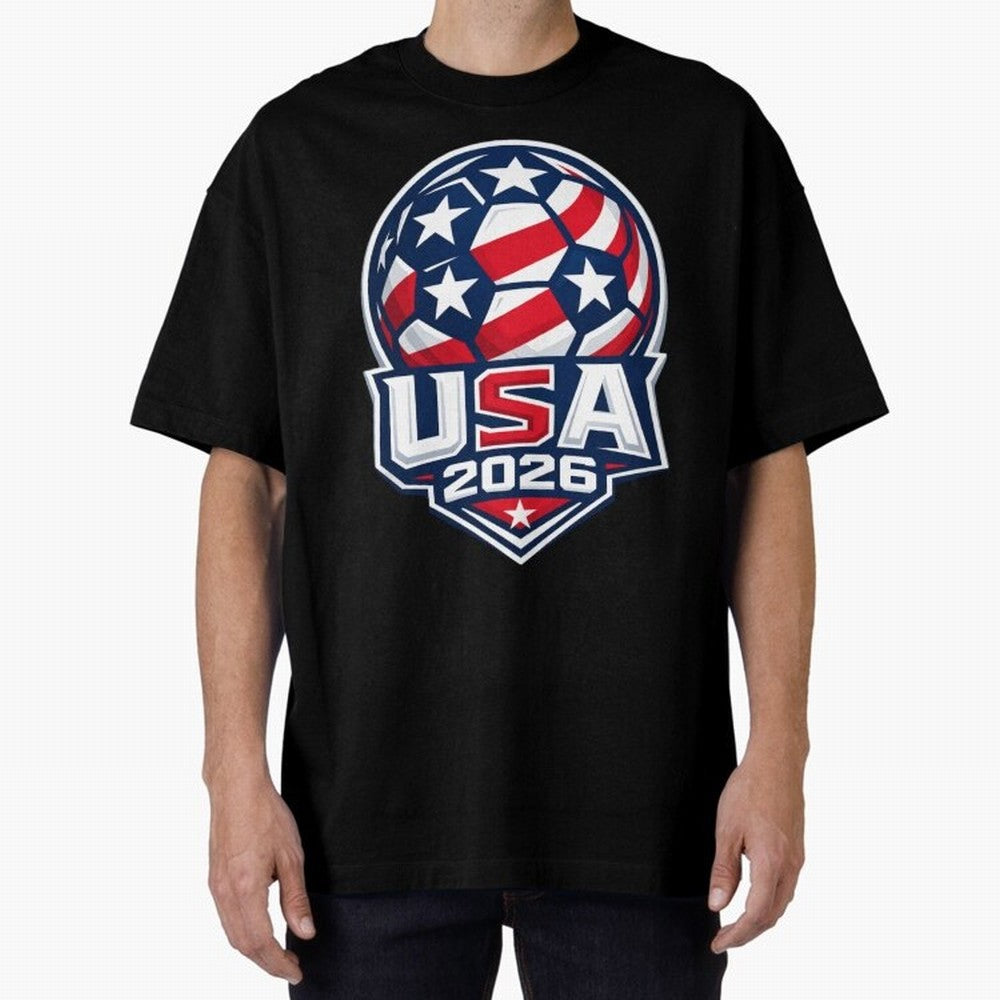 USA 2026 World Cup T-Shirt - Star Spangled Soccer Design - American Host Fan Tee Oversized T-Shirt Represent Fans Who Live for Global Football Passion for FIFA World Cup 2026, Capturing CR7, Germany, Football History, Final Match Energy, Crowd