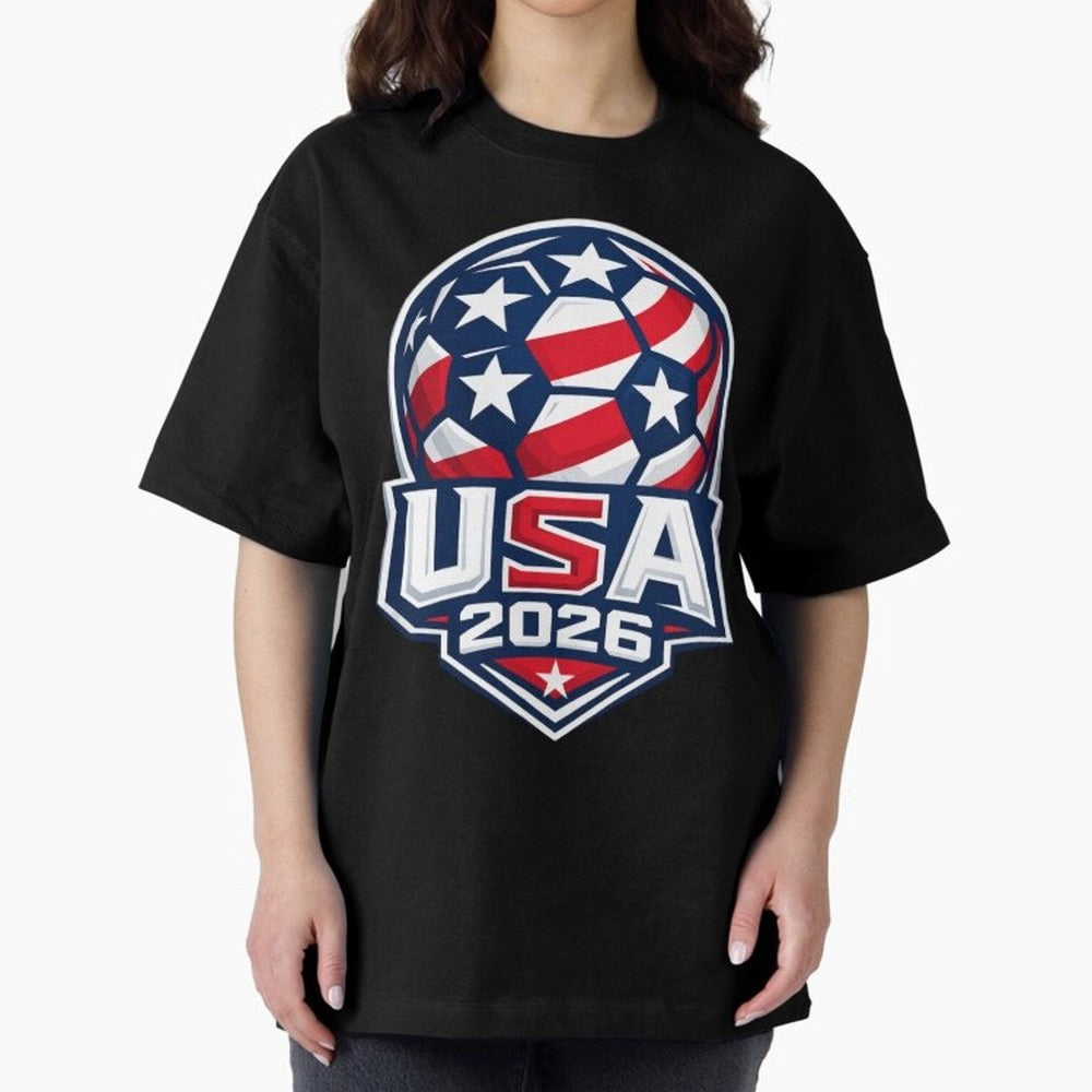 USA 2026 World Cup T-Shirt - Star Spangled Soccer Design - American Host Fan Tee Oversized T-Shirt Represent Fans Who Live for Global Football Passion for FIFA World Cup 2026, Capturing CR7, Germany, Football History, Final Match Energy, Crowd