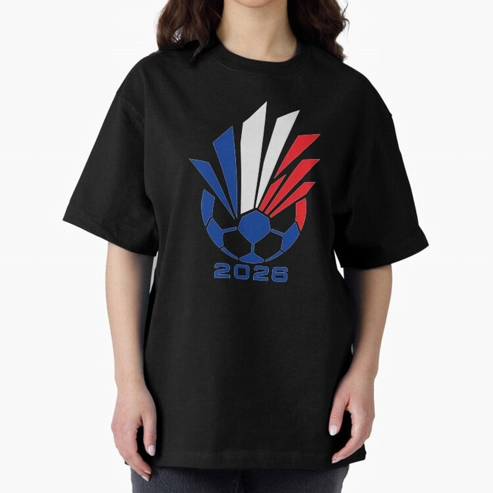 France Soccer 2026 Tricolor Burst Emblem Oversized T-Shirt Show Your Love for FIFA World Cup 2026 USA Canada Mexico Spirit, Featuring France, Mbappe and Neymar, Vintage Soccer Flavor, Modern Football Stars, National Flags and Final Night Emotion;