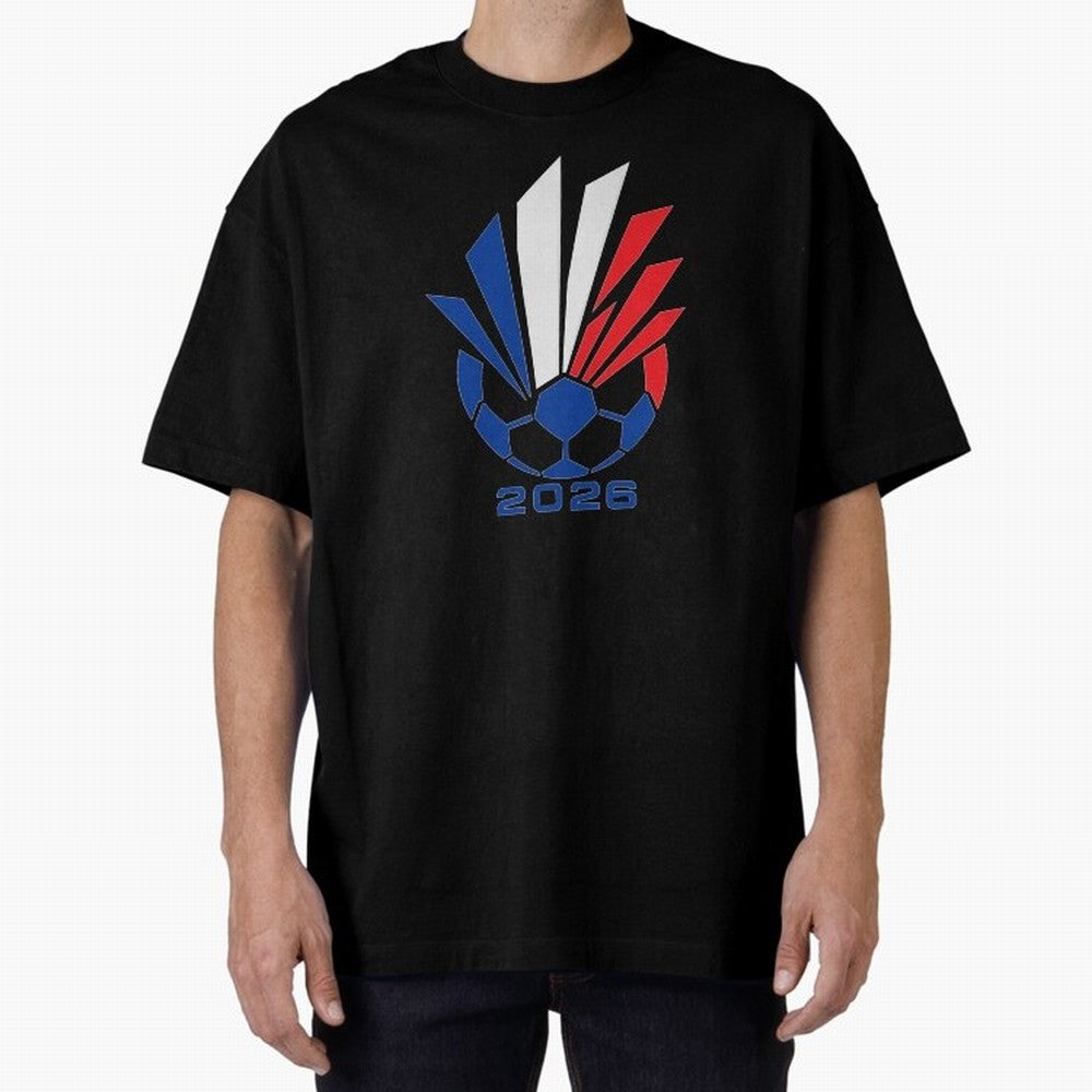 France Soccer 2026 Tricolor Burst Emblem Oversized T-Shirt Show Your Love for FIFA World Cup 2026 USA Canada Mexico Spirit, Featuring France, Mbappe and Neymar, Vintage Soccer Flavor, Modern Football Stars, National Flags and Final Night Emotion;