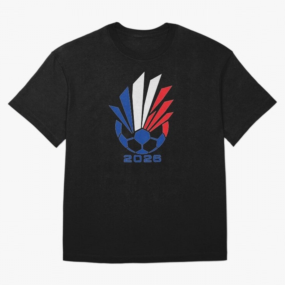 France Soccer 2026 Tricolor Burst Emblem Oversized T-Shirt Show Your Love for FIFA World Cup 2026 USA Canada Mexico Spirit, Featuring France, Mbappe and Neymar, Vintage Soccer Flavor, Modern Football Stars, National Flags and Final Night Emotion;