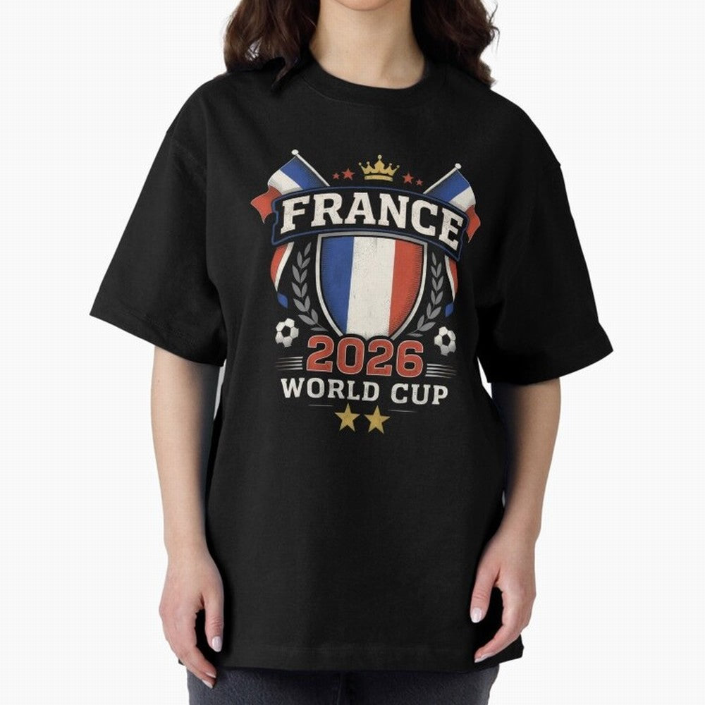 France World Cup 2026 Football Heritage - Les Bleus Crest Oversized T-Shirt Carry the Colors and Pride of FIFA World Cup 2026 Filled with Messi, Neymar and Mbappe, Portugal, Spain and Germany Energy, Championship Spirit, Famous Goals, Roaring