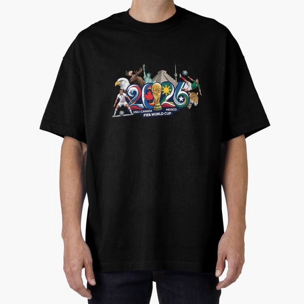 FIFA World Cup 2026 North America: USA Canada Mexico United Nations of Football Oversized T-Shirt Stand Proud for FIFA World Cup 2026 Spirit, Filled with Portugal, Spain and Germany, Neymar, Haaland and Cristiano Ronaldo, Football Festival