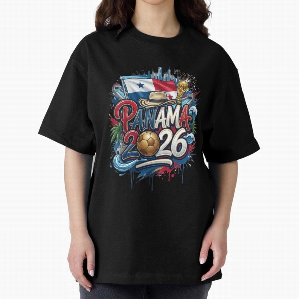 Panama World Cup 2026 Football Legacy Oversized T-Shirt Relive Global Football Passion for FIFA World Cup 2026, Capturing Cristiano Ronaldo, Spain and Netherlands, Retro Football Energy, Iconic Rivalries, Trophy Chase Drama and Stadium Atmosphere;
