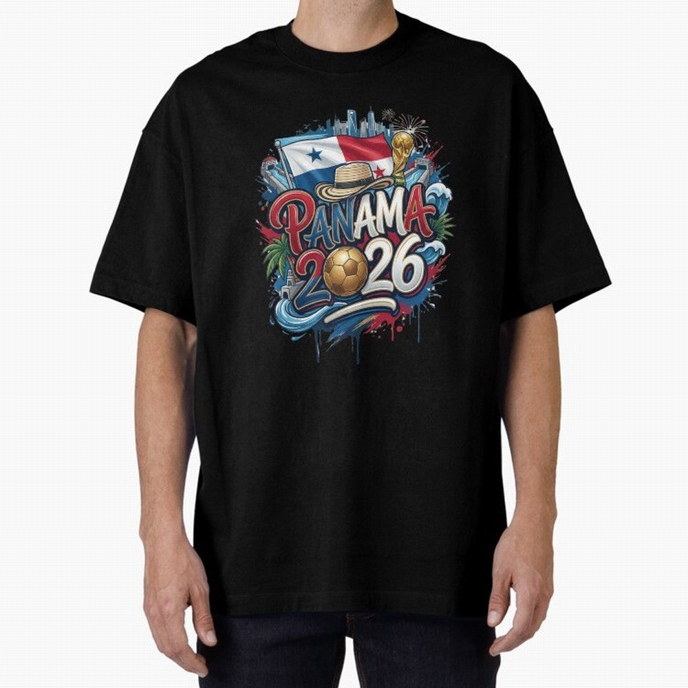 Panama World Cup 2026 Football Legacy Oversized T-Shirt Relive Global Football Passion for FIFA World Cup 2026, Capturing Cristiano Ronaldo, Spain and Netherlands, Retro Football Energy, Iconic Rivalries, Trophy Chase Drama and Stadium Atmosphere;