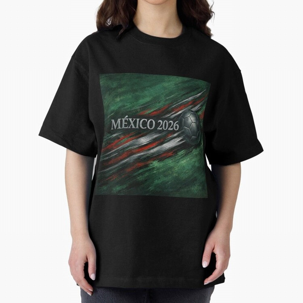 M¨¦xico 2026 Soccer Design Oversized T-Shirt Get Ready for Global Football Passion for FIFA World Cup 2026 USA Canada Mexico, Capturing Messi and Cristiano Ronaldo, Argentina, Vintage Soccer Flavor, Modern Football Stars, National Flags and Final