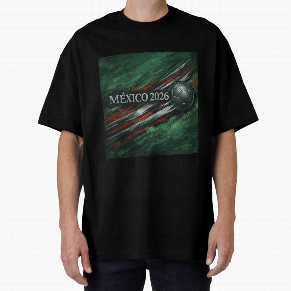 M¨¦xico 2026 Soccer Design Oversized T-Shirt Get Ready for Global Football Passion for FIFA World Cup 2026 USA Canada Mexico, Capturing Messi and Cristiano Ronaldo, Argentina, Vintage Soccer Flavor, Modern Football Stars, National Flags and Final