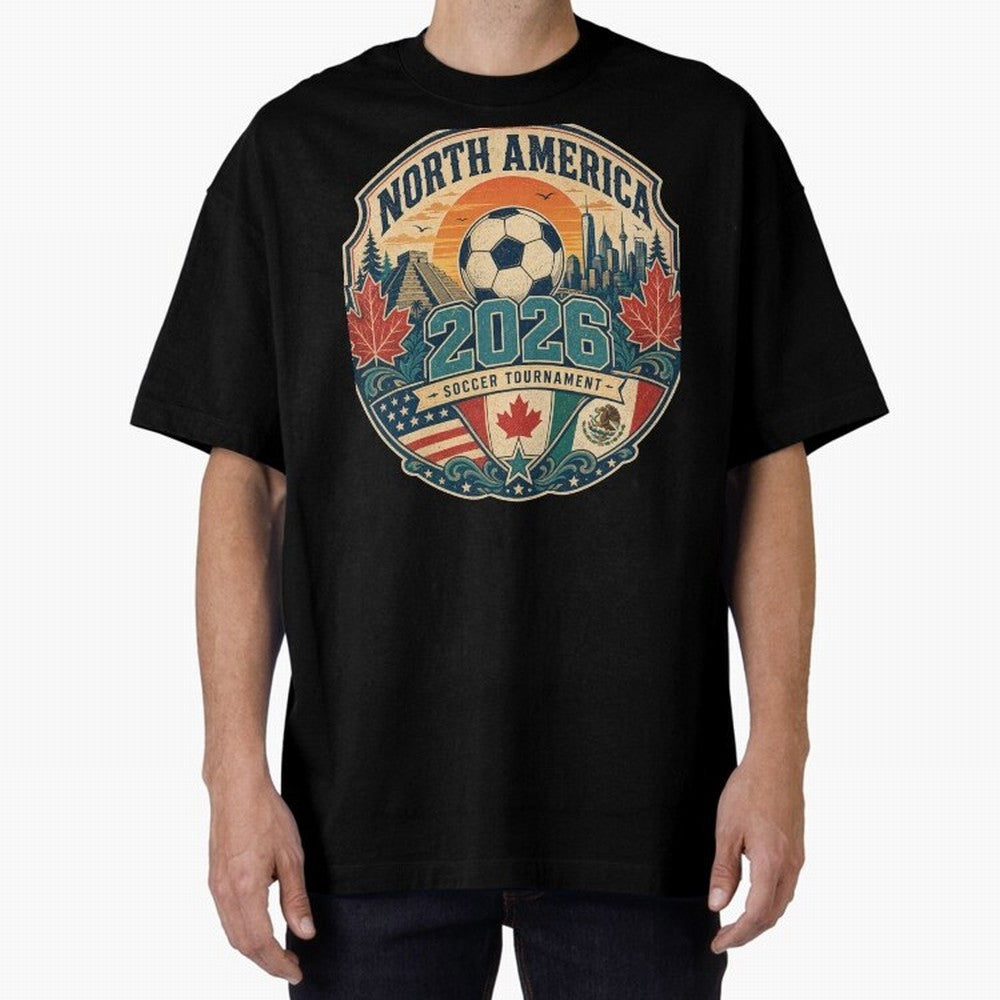 USA Canada Mexico Soccer Cup Oversized T-Shirt Represent the Passion of Match Day Hype around FIFA World Cup 2026 USA Canada Mexico, CR7, England, Retro Football Energy, Iconic Rivalries, Trophy Chase Drama and Stadium Atmosphere; Ideal for