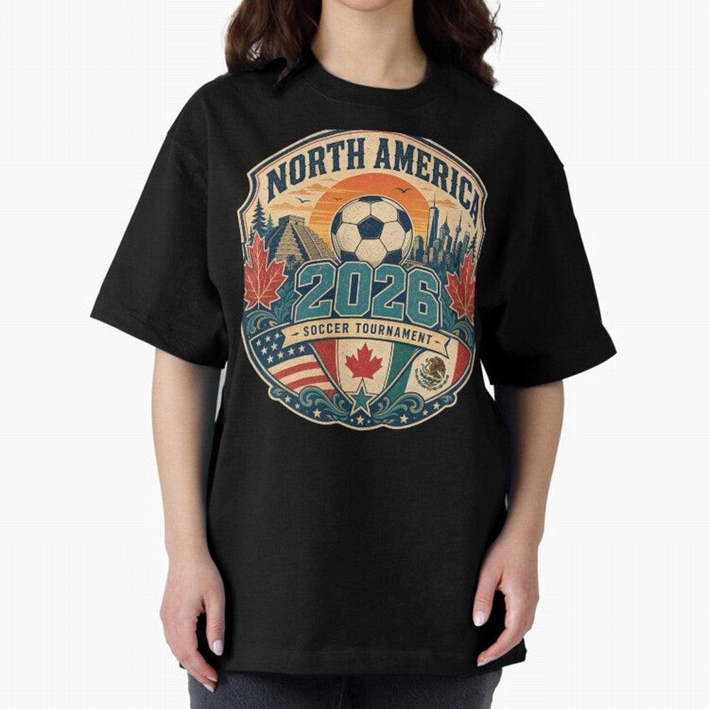 USA Canada Mexico Soccer Cup Oversized T-Shirt Represent the Passion of Match Day Hype around FIFA World Cup 2026 USA Canada Mexico, CR7, England, Retro Football Energy, Iconic Rivalries, Trophy Chase Drama and Stadium Atmosphere; Ideal for