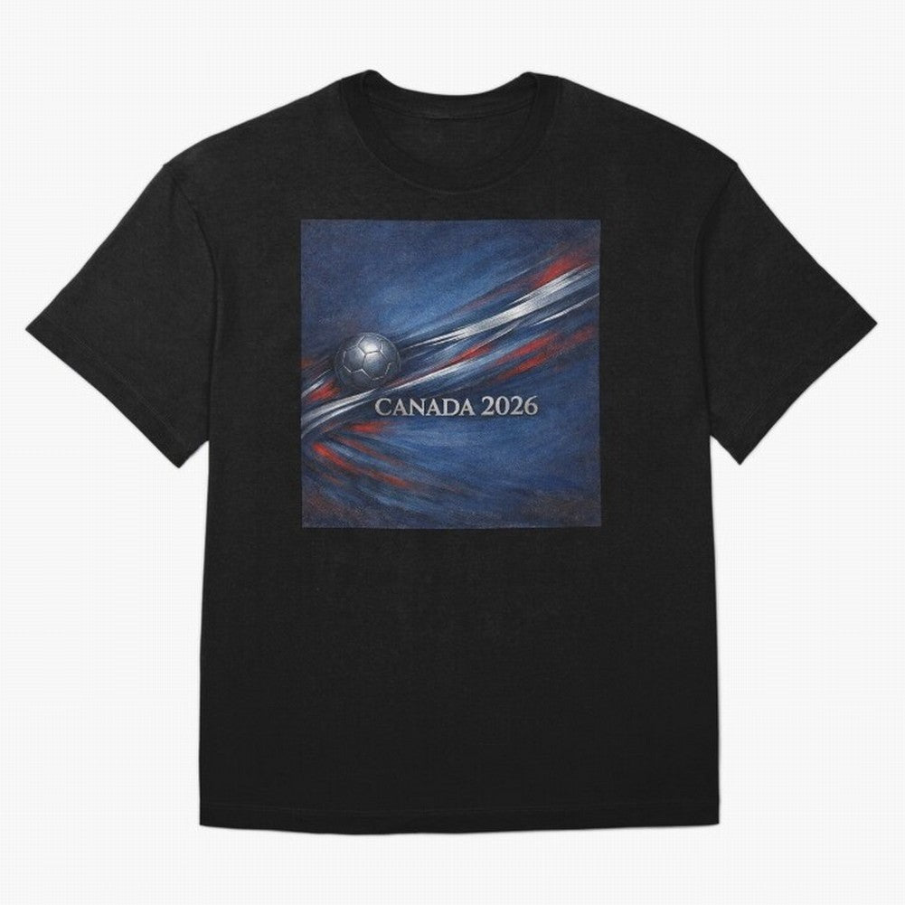 Canada 2026 Soccer Theme with silver lines Oversized T-Shirt Back the Journey through FIFA World Cup 2026 USA Canada Mexico Built around Mbappe and Neymar, Brazil, Portugal and Argentina Energy, Champion Mindset, Group Stage Buzz, Knockout Tension