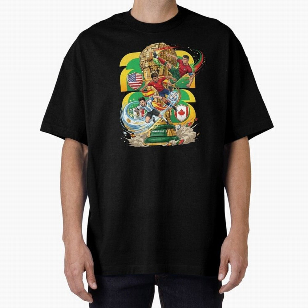 World Cup Teams 2026 Oversized T-Shirt Represent Football Lovers during FIFA World Cup 2026 USA Canada Mexico for Fans of Cristiano Ronaldo, Haaland and CR7 and England and Germany, Bringing Sports Nostalgia, International Competition, Famous