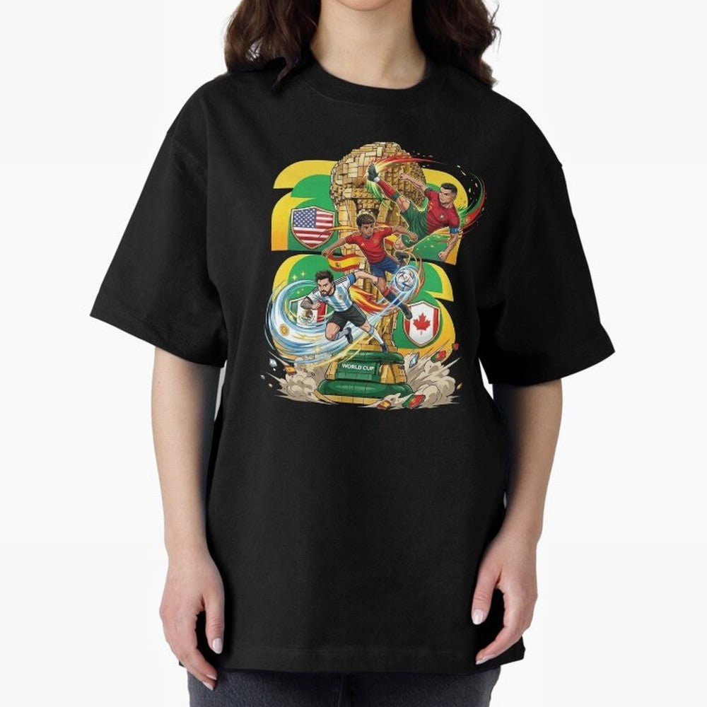 World Cup Teams 2026 Oversized T-Shirt Represent Football Lovers during FIFA World Cup 2026 USA Canada Mexico for Fans of Cristiano Ronaldo, Haaland and CR7 and England and Germany, Bringing Sports Nostalgia, International Competition, Famous