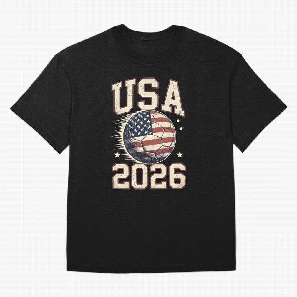 USA 2026 World Cup Soccer Oversized T-Shirt Support FIFA World Cup 2026 Group Stage Centered on Haaland and Mbappe, Spain and Netherlands Energy, Football Festival Excitement, Trophy Ambitions, Country Rivalries and Star Player Buzz; Ideal for