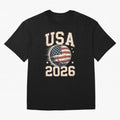 USA 2026 World Cup Soccer Oversized T-Shirt Support FIFA World Cup 2026 Group Stage Centered on Haaland and Mbappe, Spain and Netherlands Energy, Football Festival Excitement, Trophy Ambitions, Country Rivalries and Star Player Buzz; Ideal for