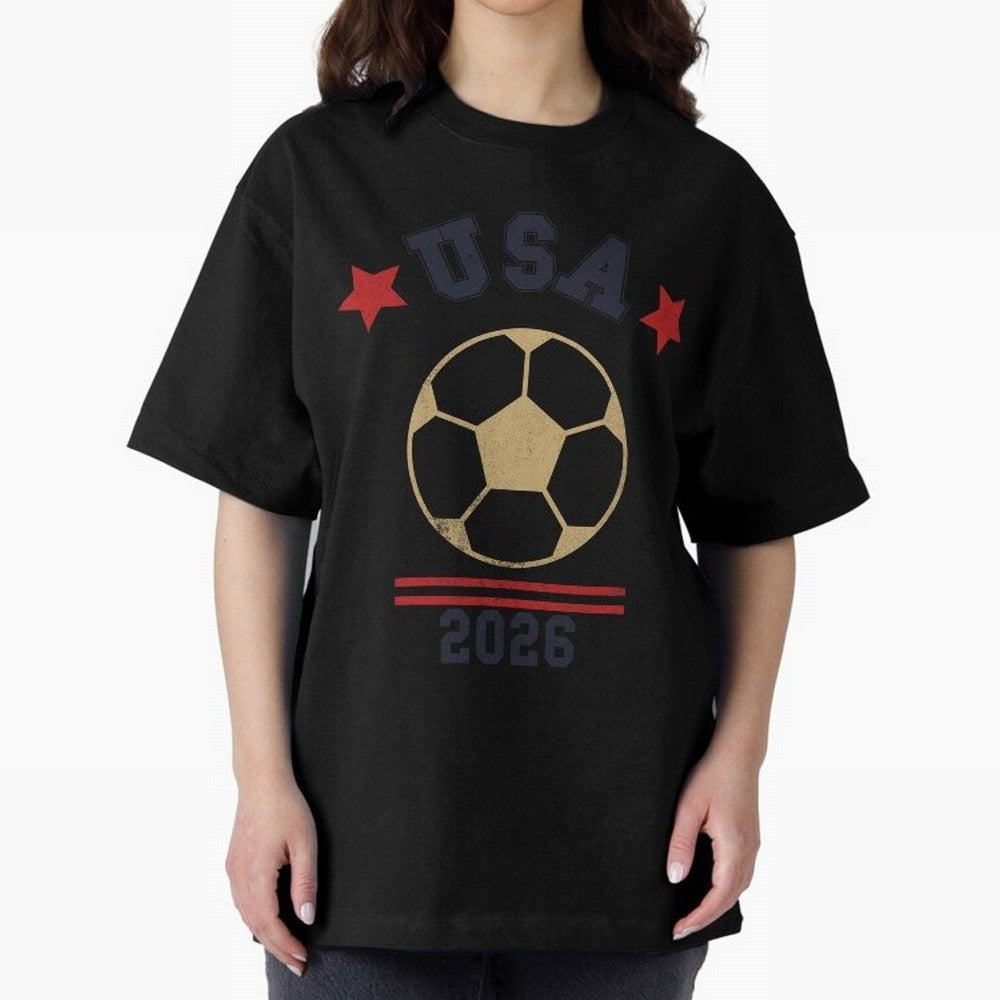 USA Soccer Fan 2026 Jersey Style Design Oversized T-Shirt Relive the Noise and Pride of Global Football Passion for FIFA World Cup 2026 USA Canada Mexico, Driven by Messi and Cristiano Ronaldo, Portugal, Spain and Germany, Fan Favorite Moments,