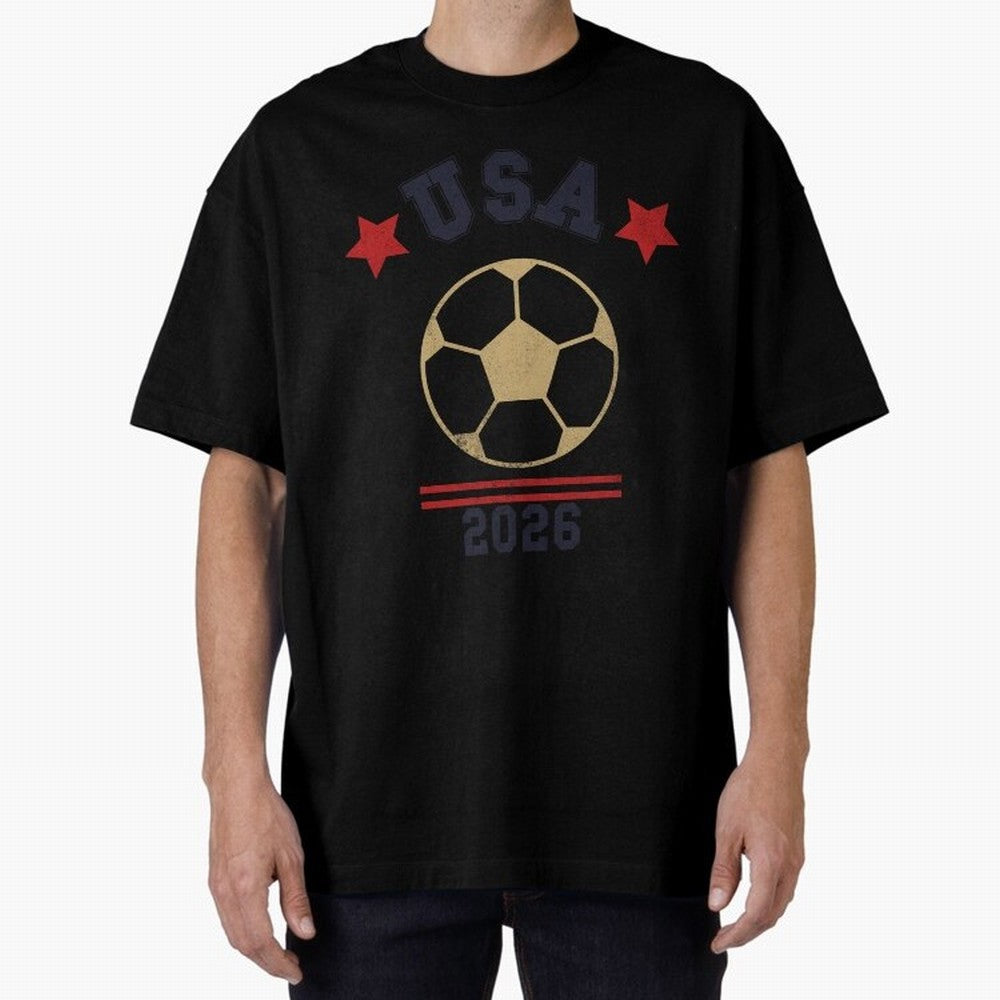 USA Soccer Fan 2026 Jersey Style Design Oversized T-Shirt Relive the Noise and Pride of Global Football Passion for FIFA World Cup 2026 USA Canada Mexico, Driven by Messi and Cristiano Ronaldo, Portugal, Spain and Germany, Fan Favorite Moments,