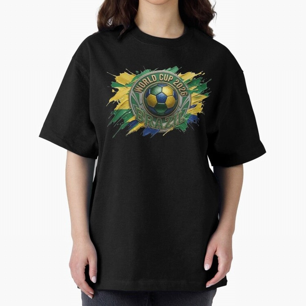 World Cup 2026 Brazil Soccer Ball Paint Splash Oversized T-Shirt Experience the FIFA World Cup 2026 USA Canada Mexico Journey through CR7 Highlights, England Pride, Vintage Soccer Flavor, Modern Football Stars, National Flags and Final Night
