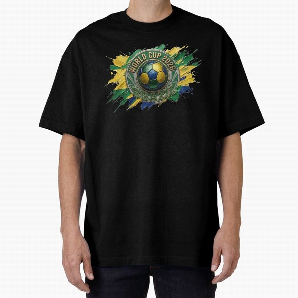 World Cup 2026 Brazil Soccer Ball Paint Splash Oversized T-Shirt Experience the FIFA World Cup 2026 USA Canada Mexico Journey through CR7 Highlights, England Pride, Vintage Soccer Flavor, Modern Football Stars, National Flags and Final Night